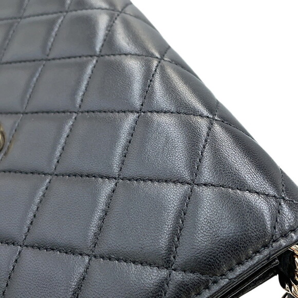 CHANEL Authentic Black Lambskin Leather Logo Wallet - Picture 7 of 16